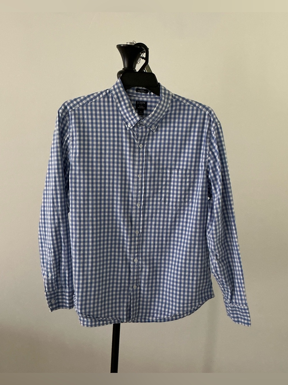 J.Crew Men’s XL Slim Untucked Blue White Gingham Flex Washed Shirt